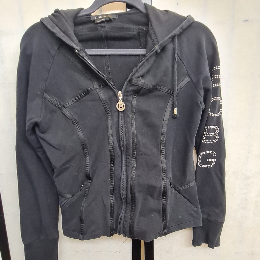 BCBG maxazria Black studded zip-up hoodie